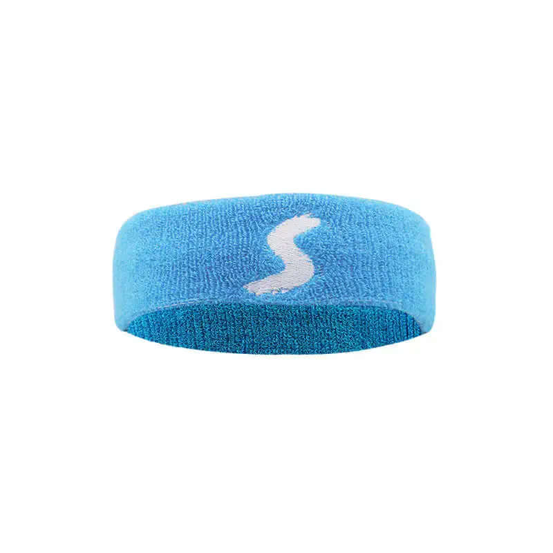 Blue fitness headband made of absorbent fabric, perfect for sports, workouts, and maintaining focus during activities.