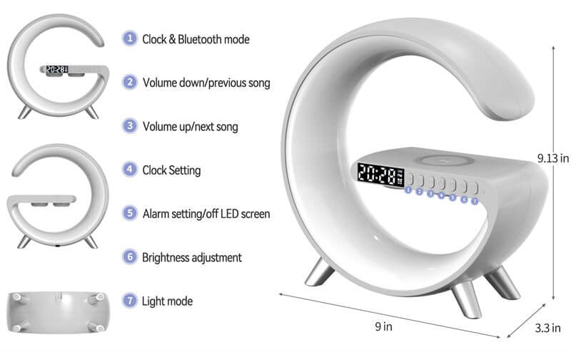 Bluetooth Speaker Wireless Charger Lamp - 11 Étoiles