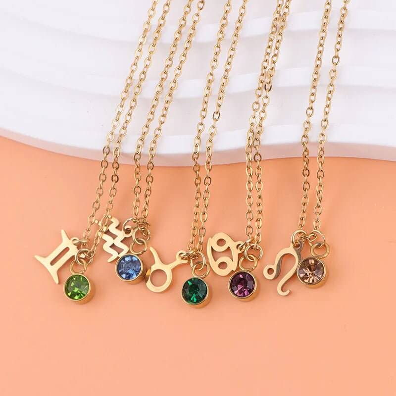 Collier en or avec pierre de naissance du zodiaque