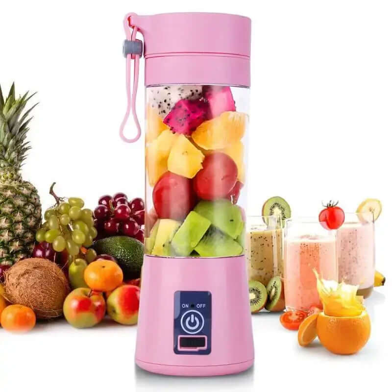 Portable Juicer Cup Electric Glass Blender with fruits for smoothies, ideal for extracting juice from vegetables and fruits.