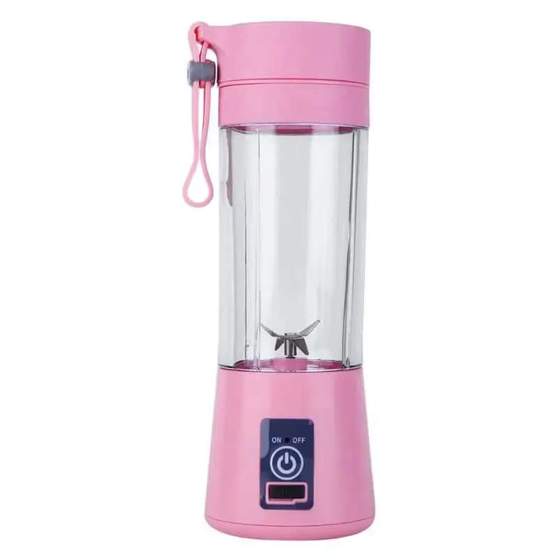 Portable Juicer Cup Electric Glass Blender in pink, perfect for making smoothies with fruits and vegetables on-the-go.