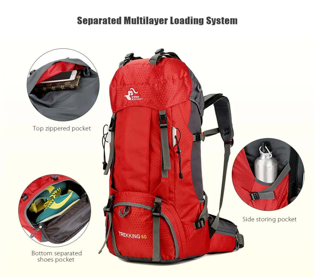 60-Litres Outdoor Camping Backpack with Rain Cover