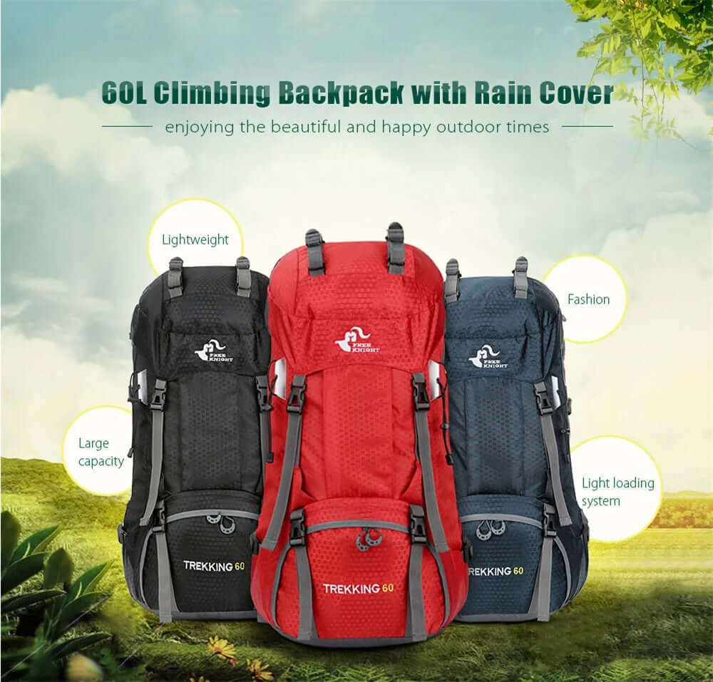 60-Litres Outdoor Camping Backpack with Rain Cover