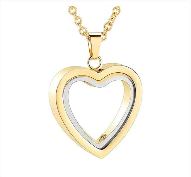 Peach Heart Multi-Color Memorial Locket with Glass Photo Frame