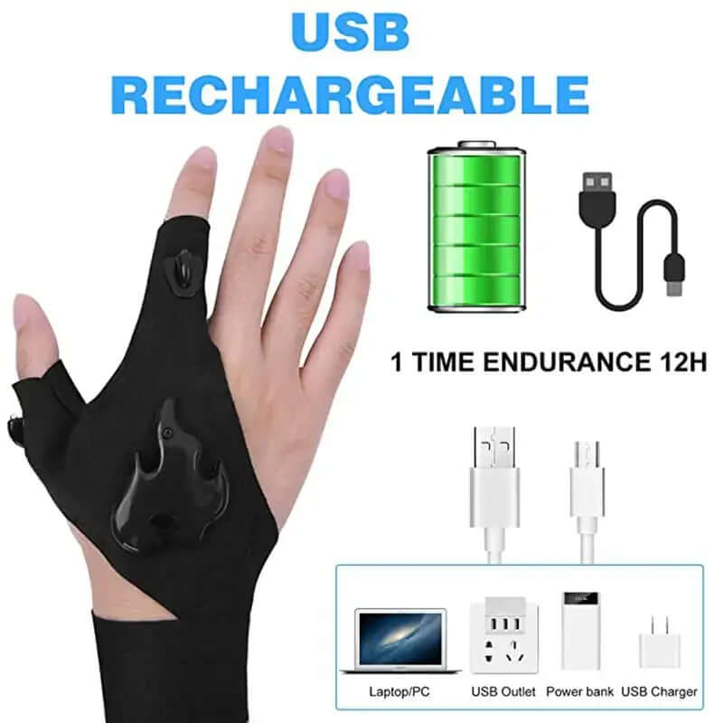 Gants avec lampe de poche rechargeable