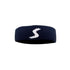Fitness headband in navy blue with a white logo, designed for comfort in sports and outdoor activities.