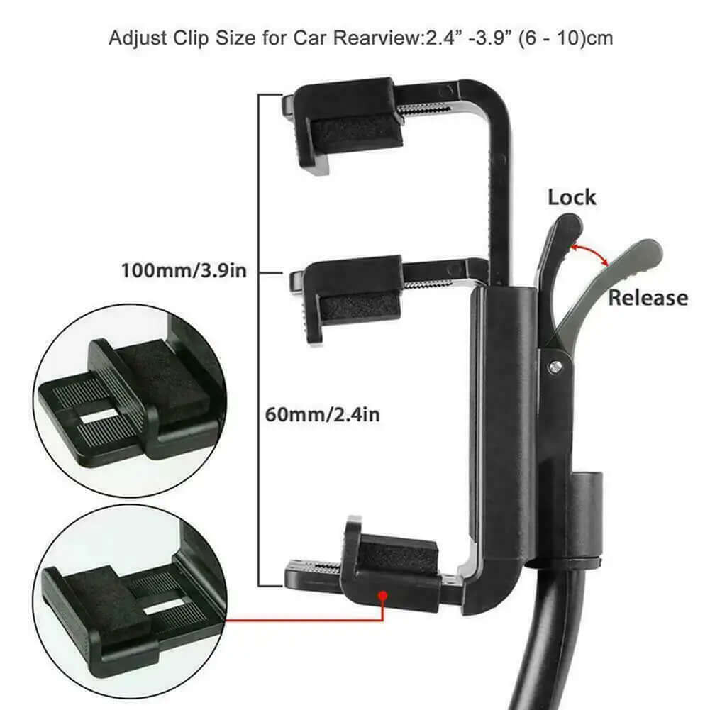 Soporte universal para espejo retrovisor de coche de 360° con soporte para teléfono móvil y GPS