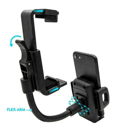 Soporte universal para espejo retrovisor de coche de 360° con soporte para teléfono móvil y GPS