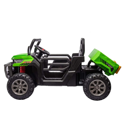 UTV 24 V 2 places avec 2 moteurs 200 W, benne basculante, pelle, télécommande parentale, pneus antidérapants. Camion électrique parfait pour les garçons et les filles !