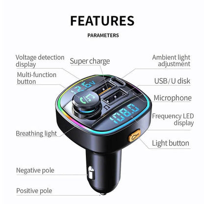 Adaptateur transmetteur FM sans fil Bluetooth 5.0 pour voiture Chargeur USB PD AUX mains libres 