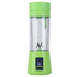 Portable juicer cup electric glass blender for smoothies with a green design, perfect for vegetables and fruits like orange and carrot.