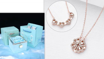 Conjunto de regalo con collar de trébol de cuatro hojas y corazón: delicada joyería de oro