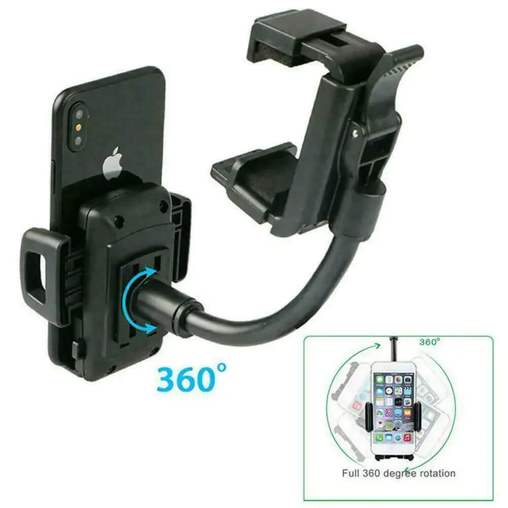 Soporte universal para espejo retrovisor de coche de 360° con soporte para teléfono móvil y GPS