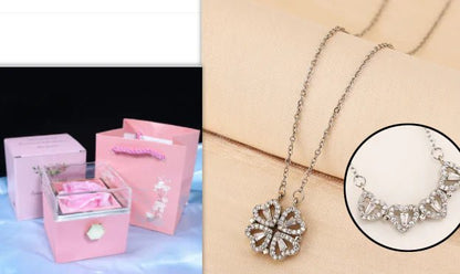 Conjunto de regalo con collar de trébol de cuatro hojas y corazón: delicada joyería de oro