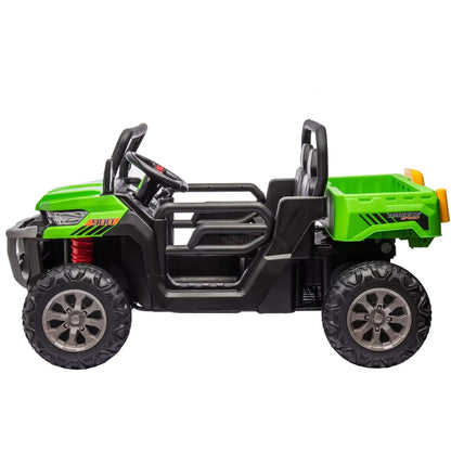 UTV 24 V 2 places avec 2 moteurs 200 W, benne basculante, pelle, télécommande parentale, pneus antidérapants. Camion électrique parfait pour les garçons et les filles !