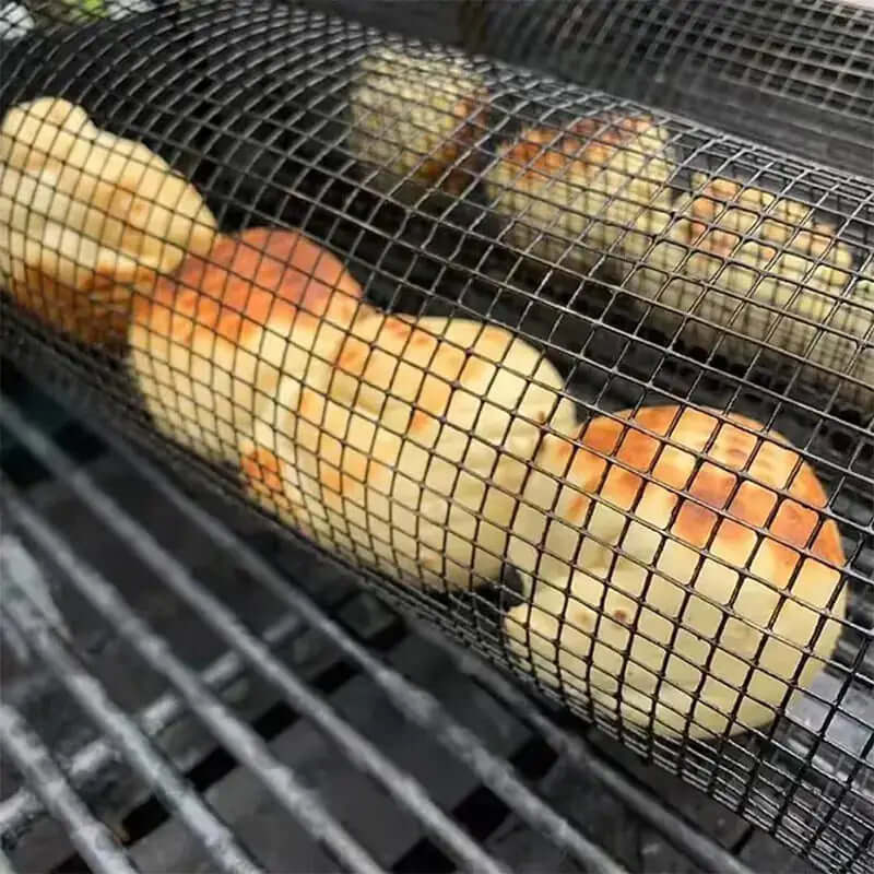 Cesta de barbacoa redonda de acero inoxidable: perfecta para asar al aire libre y acampar