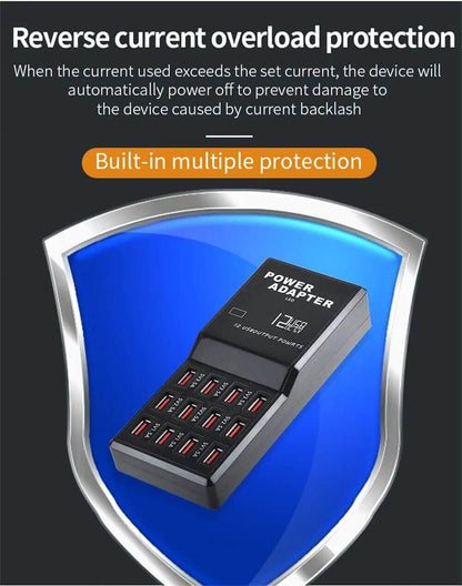 Station de charge USB multi-ports 12 ports, organisateur de chargeur de téléphone portable mural de bureau 