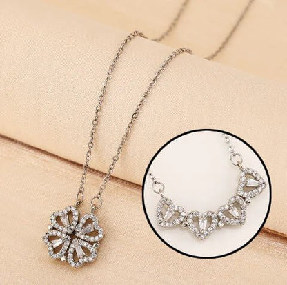 Conjunto de regalo con collar de trébol de cuatro hojas y corazón: delicada joyería de oro