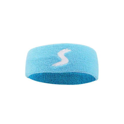 Fitness headband in light blue, designed for sports, sweat absorption, and comfort during workouts.