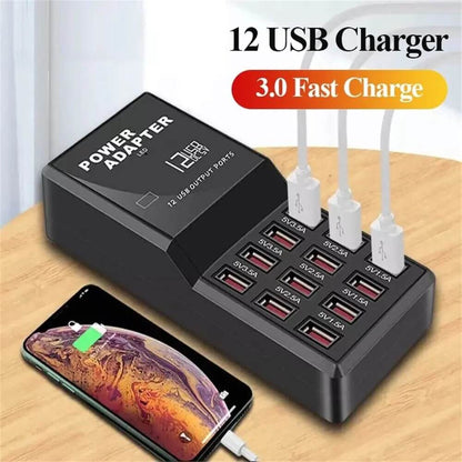 Station de charge USB multi-ports 12 ports, organisateur de chargeur de téléphone portable mural de bureau 