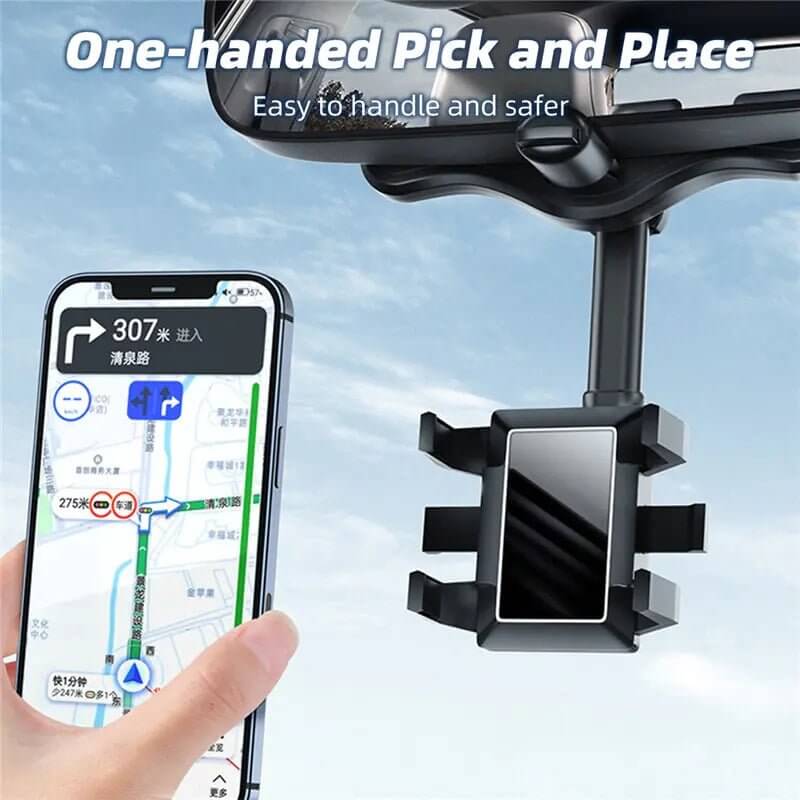 

The 360° Car Rear View Mirror Phone Holder is a versatile and practical accessory designed to keep your smartphone secure and accessible while driving. Featuring a 360-degree adjustable rotation, it allows you to position your phone at the perfect angle for navigation, hands-free calls, or music control. The sturdy clamp attaches easily to your rearview mirror, ensuring stability even on bumpy roads. Compatible with a wide range of smartphones, this holder is ideal for drivers looking to enhance safety.