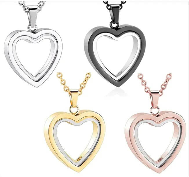 Medallón conmemorativo multicolor con forma de corazón de melocotón y marco de fotos de vidrio