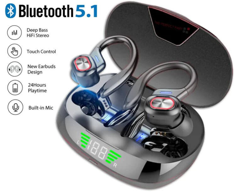 Bluetooth Headset 5.1 True Wireless Earphones Earbuds Headphones HiFi Sport TWS - 11 Étoiles