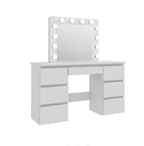 Large White Vanity Tables With Mirror And Light