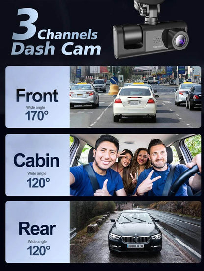 Caméra de tableau de bord à double objectif HD 1080P pour voiture, enregistreur vidéo avant/arrière/intérieur, capteur G 