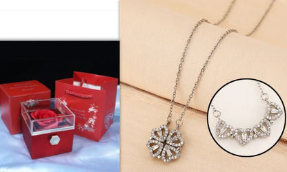 Conjunto de regalo con collar de trébol de cuatro hojas y corazón: delicada joyería de oro