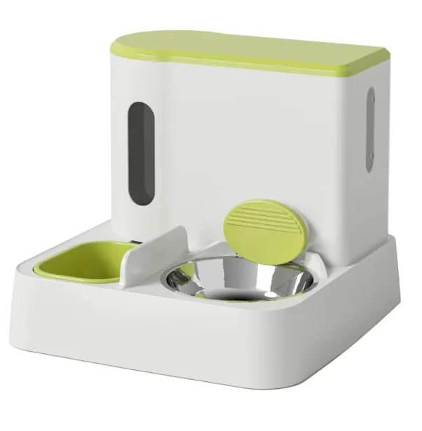 This Automatic Cat Feeder &amp; Water Dispenser features a dual-bowl design, offering a convenient and hygienic way to ensure your furry friend stays well-fed and hydrated.