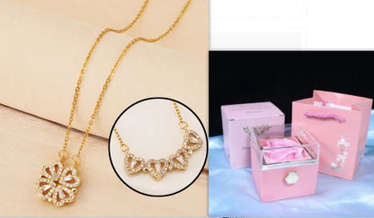 Conjunto de regalo con collar de trébol de cuatro hojas y corazón: delicada joyería de oro