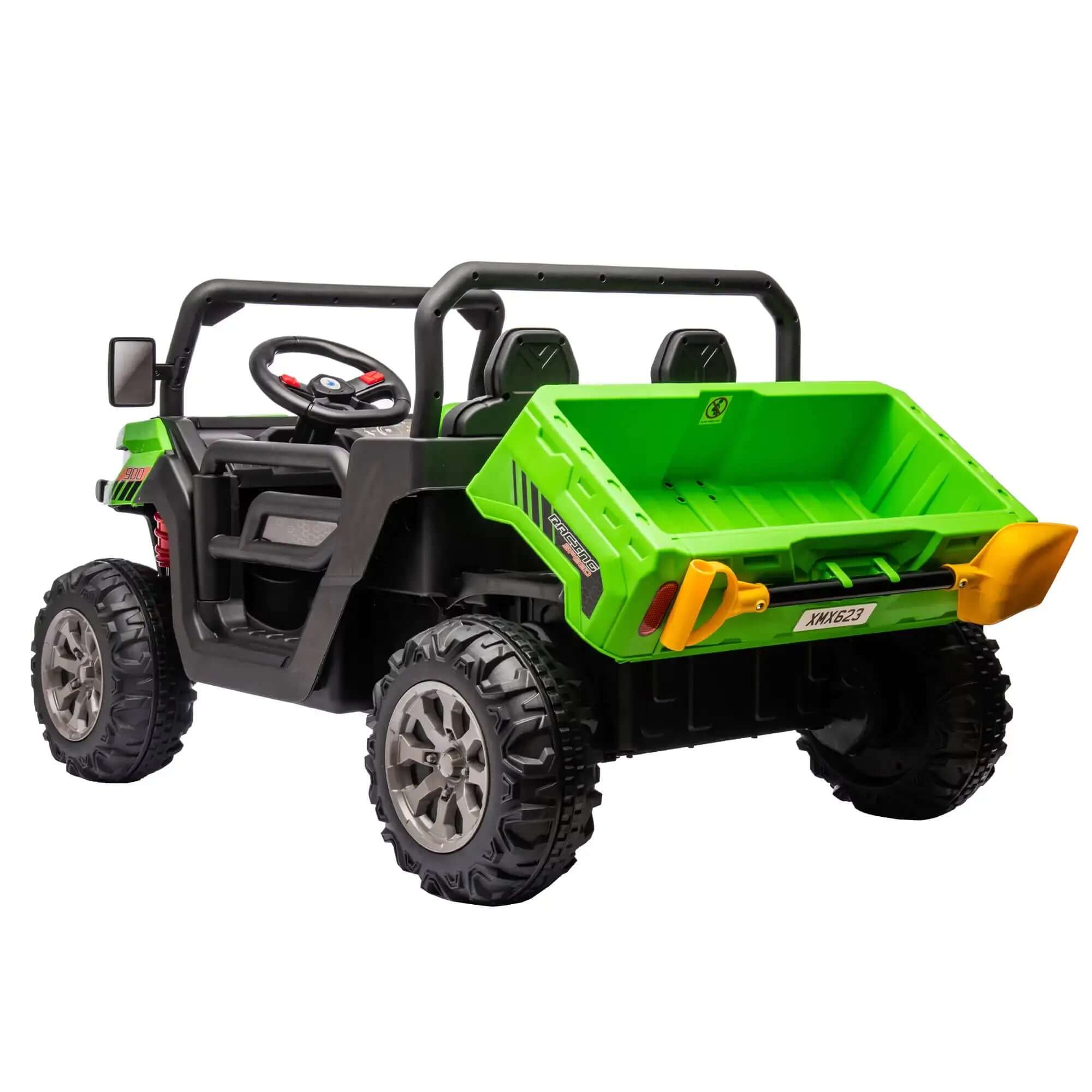 UTV 24 V 2 places avec 2 moteurs 200 W, benne basculante, pelle, télécommande parentale, pneus antidérapants. Camion électrique parfait pour les garçons et les filles !