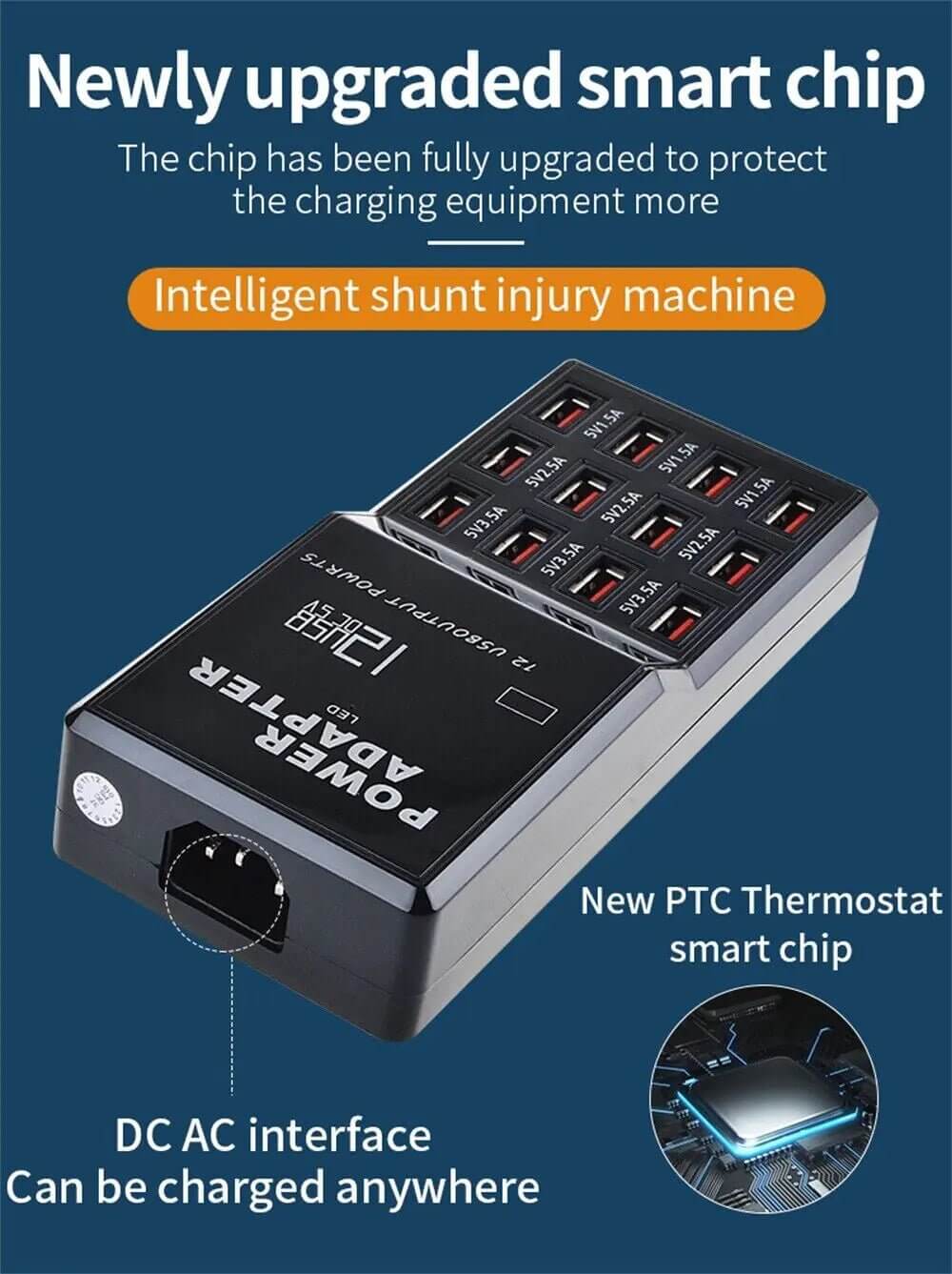 Station de charge USB multi-ports 12 ports, organisateur de chargeur de téléphone portable mural de bureau 
