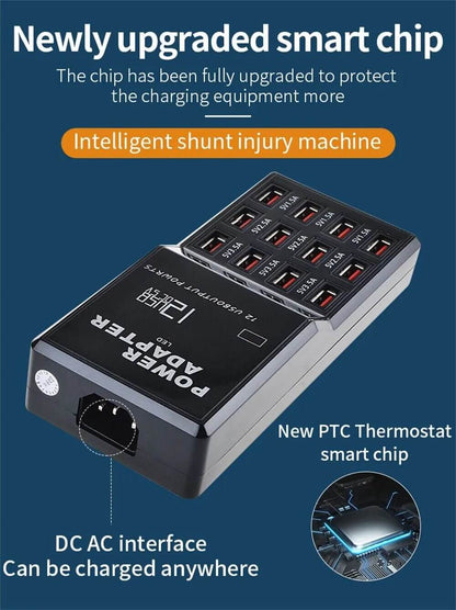 Station de charge USB multi-ports 12 ports, organisateur de chargeur de téléphone portable mural de bureau 