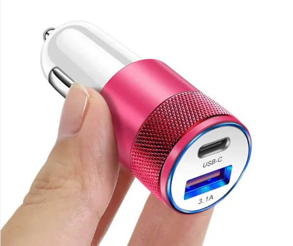 Cargador de coche de acero de aleación de aluminio para teléfono móvil