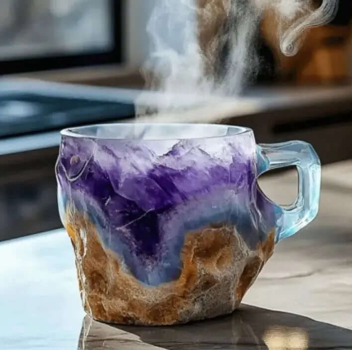 Tazas de café de cristal mineral de resina de 400 ml con asas, elegantes tazas de cristal mineral falso para el lugar de trabajo, decoración del hogar, regalo de Navidad, aparatos de cocina
