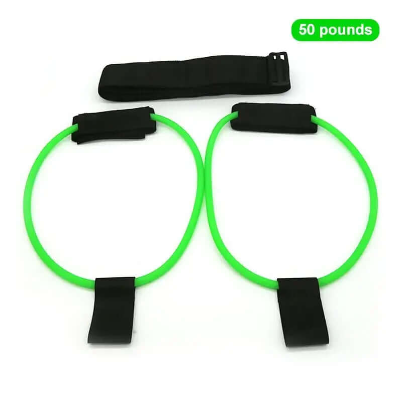 Fitness resistance bands set with adjustable intensity, ideal for sports and health workouts, providing 50 pounds of resistance.