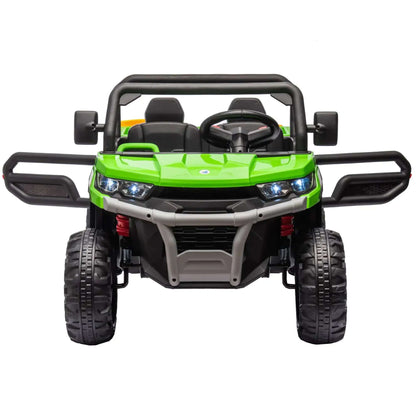 UTV 24 V 2 places avec 2 moteurs 200 W, benne basculante, pelle, télécommande parentale, pneus antidérapants. Camion électrique parfait pour les garçons et les filles !