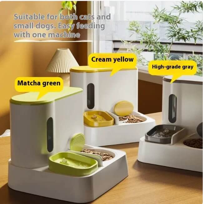 This Automatic Cat Feeder &amp; Water Dispenser features a dual-bowl design, offering a convenient and hygienic way to ensure your furry friend stays well-fed and hydrated.