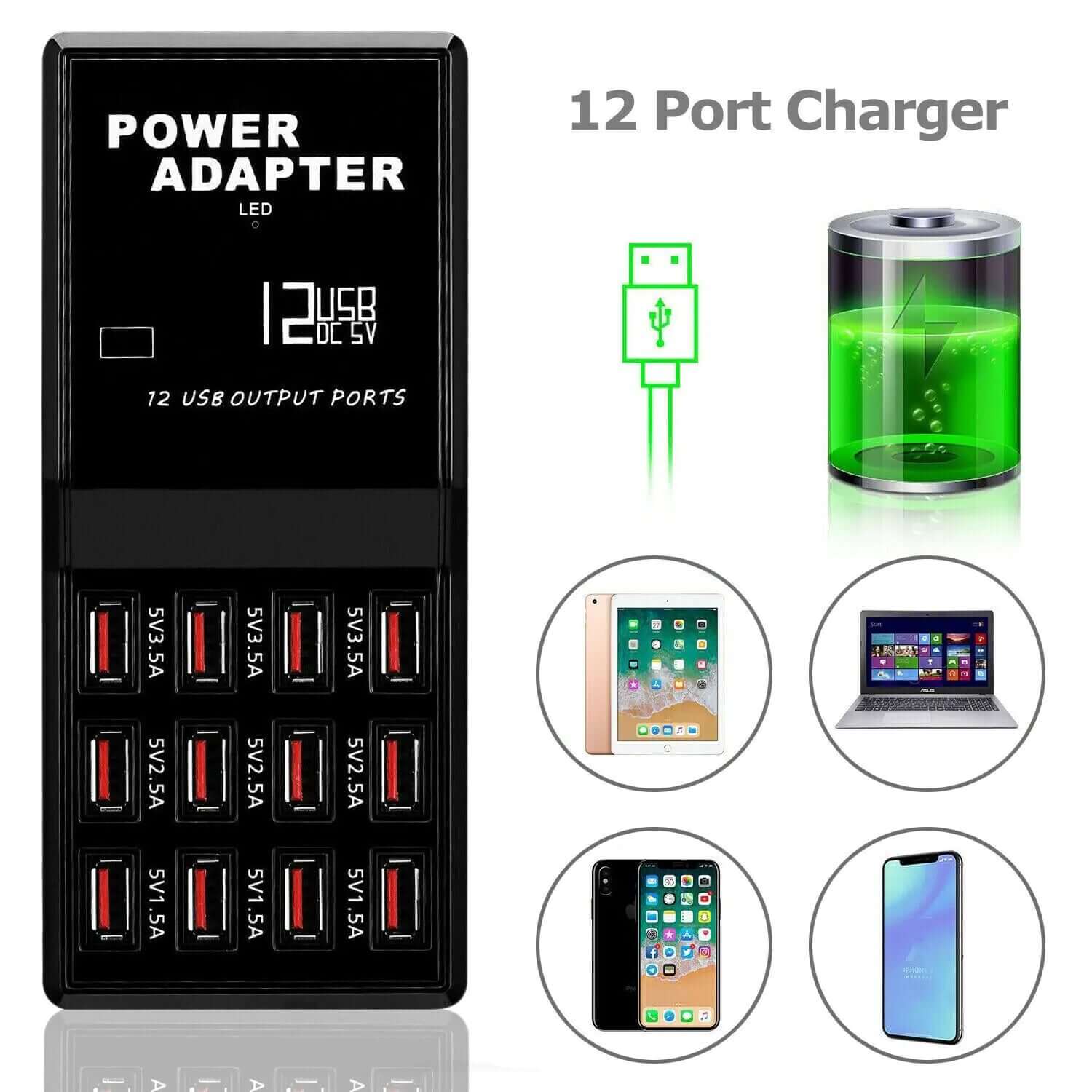Station de charge USB multi-ports 12 ports, organisateur de chargeur de téléphone portable mural de bureau 