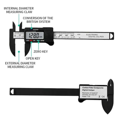 The 6&quot; 150mm Digital Caliper Micrometer is a precision measuring tool designed for accuracy and ease of use. Featuring a clear LCD display, it provides quick and accurate readings in metric or imperial units. This vernier electronic caliper is perfect for measuring inside, outside, depth, and step dimensions, making it ideal for professionals and DIY enthusiasts in engineering, woodworking, and metalworking. Made from durable materials, it ensures long-lasting performance and reliability. 