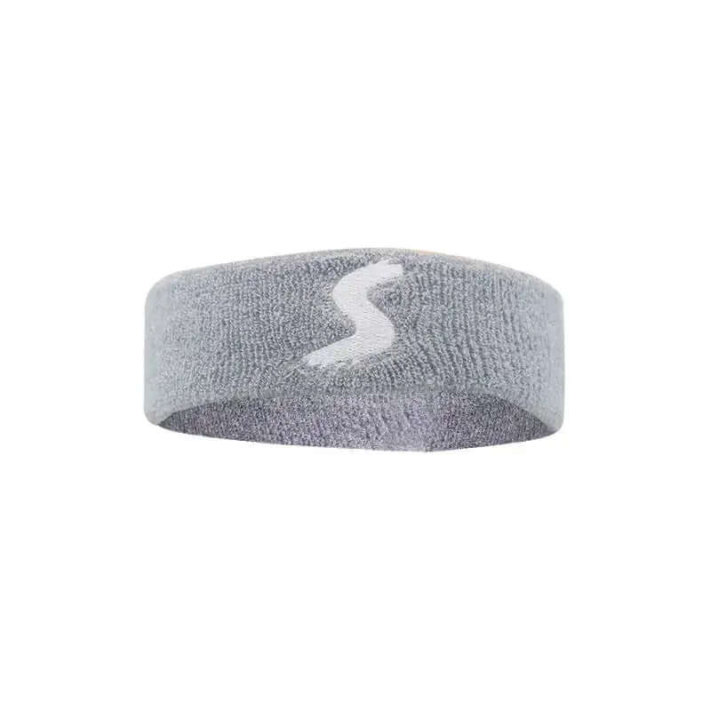 Fitness headband in gray, designed for sports and health; sweat-absorbent, lightweight, and non-slip for workouts.