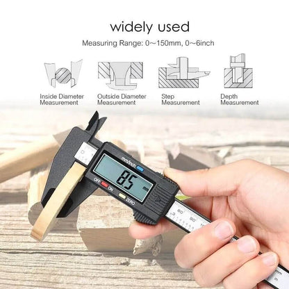 The 6&quot; 150mm Digital Caliper Micrometer is a precision measuring tool designed for accuracy and ease of use. Featuring a clear LCD display, it provides quick and accurate readings in metric or imperial units. This vernier electronic caliper is perfect for measuring inside, outside, depth, and step dimensions, making it ideal for professionals and DIY enthusiasts in engineering, woodworking, and metalworking. Made from durable materials, it ensures long-lasting performance and reliability. 