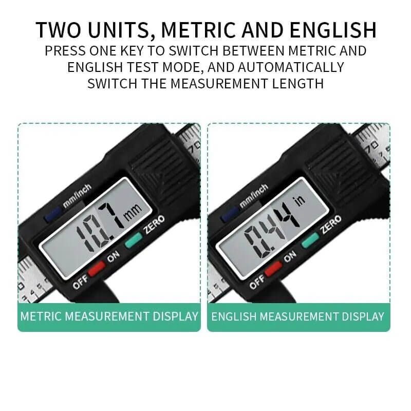 The 6&quot; 150mm Digital Caliper Micrometer is a precision measuring tool designed for accuracy and ease of use. Featuring a clear LCD display, it provides quick and accurate readings in metric or imperial units. This vernier electronic caliper is perfect for measuring inside, outside, depth, and step dimensions, making it ideal for professionals and DIY enthusiasts in engineering, woodworking, and metalworking. Made from durable materials, it ensures long-lasting performance and reliability. 