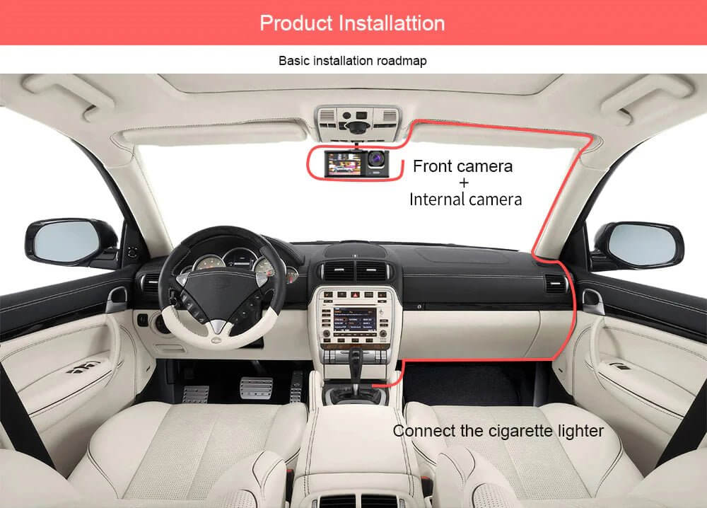 Caméra de tableau de bord à double objectif HD 1080P pour voiture, enregistreur vidéo avant/arrière/intérieur, capteur G 