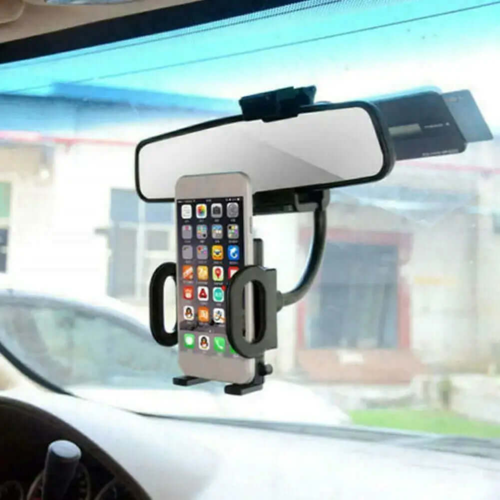 Soporte universal para espejo retrovisor de coche de 360° con soporte para teléfono móvil y GPS