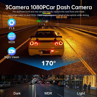 Caméra de tableau de bord à double objectif HD 1080P pour voiture, enregistreur vidéo avant/arrière/intérieur, capteur G 