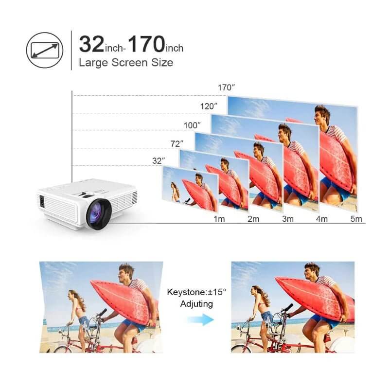 The 1080p HD Portable Projector offers a compact and versatile solution for on-the-go entertainment. With stunning Full HD resolution, it delivers crisp, vibrant visuals for movies, presentations, gaming, and more.