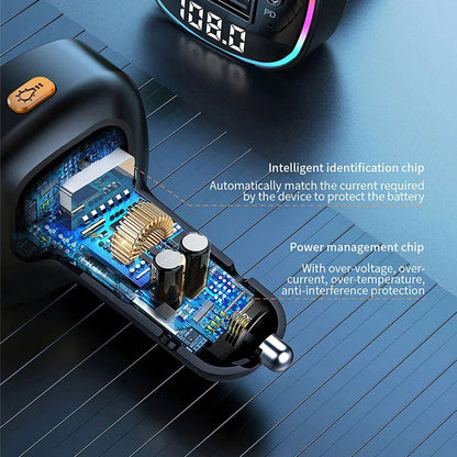 Adaptateur transmetteur FM sans fil Bluetooth 5.0 pour voiture Chargeur USB PD AUX mains libres 